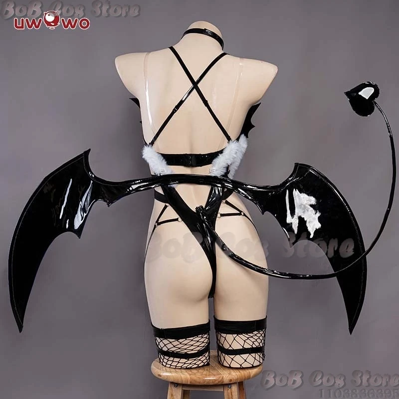 Ganyu súcubo sexy demônio cosplay traje jogo genshin impacto preto macacão asa chifre peruca azul Holloween feminino cos personalizado