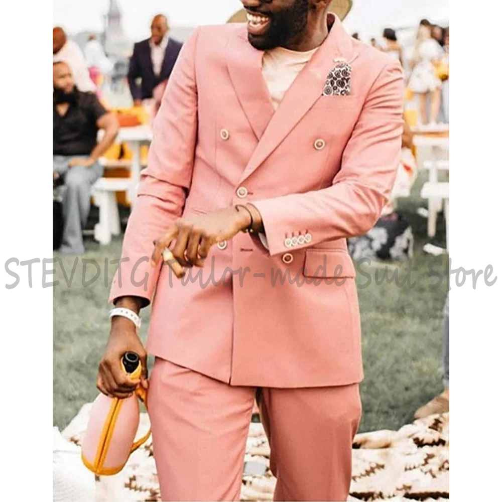 

Slim Fit Men's Suit For Wedding Groom Handsome Peak Lapel Double Breasted Male Outfit Jacket Pants Luxury Two Pieces Set
