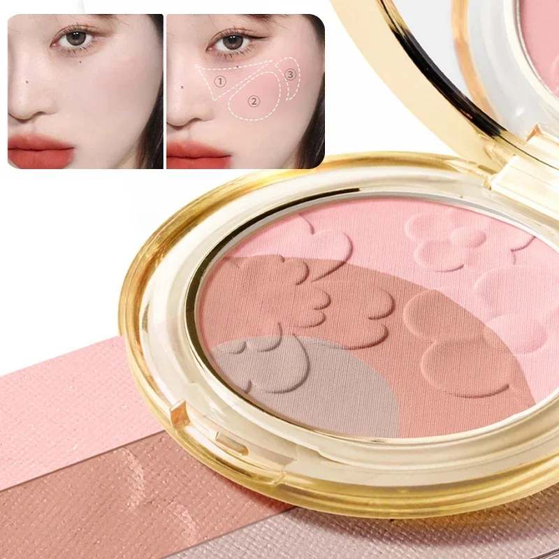 

Heallor 3 in 1 Makeup Palette Blush&Highlighter Face Contouring Rouge Powder 3D Nose Shadow Natural Long-Lasting Waterproof Cosm