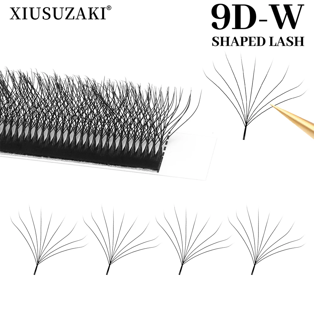 XIUSUZAKI 9D W Lashes Extensions Matte Black W-shaped Eyelashes Extensions Premade Fans Individual False Lashes Extensions