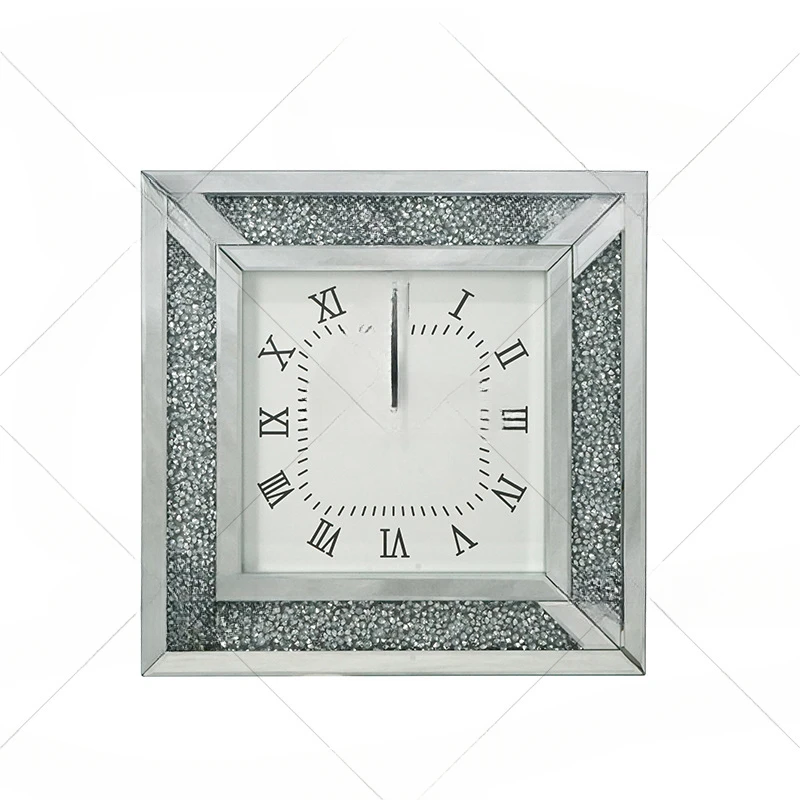 

Glass Clock with Diamond Mirror Wall Clock Wall Decoration Manteltop Clock Living Room Furniture European Style Light Luxury Wal