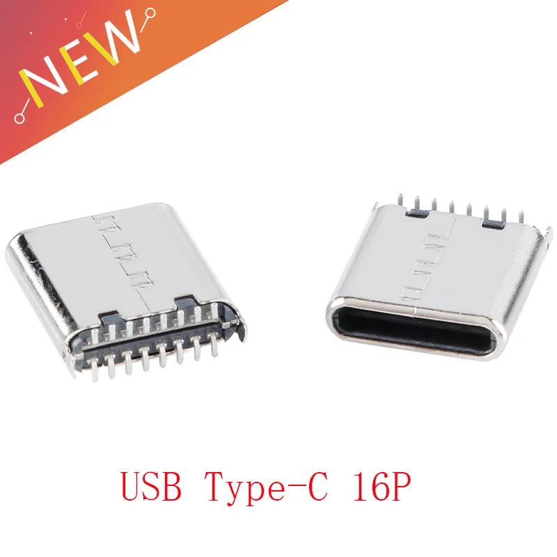 5pcs USB Type C SMT USB Connector 16P Male Through Board for Charger PCB Mount Solder Adapter DIY Short Body L: 8.65