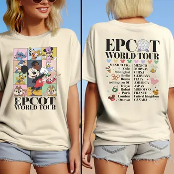 Epcot 월드 투어 클래식 코튼 티셔츠, 남녀공용, 럭셔리 브랜드, 반팔, 어린이 티, 소년 소녀 탑, 빅 사이즈 인쇄 패션