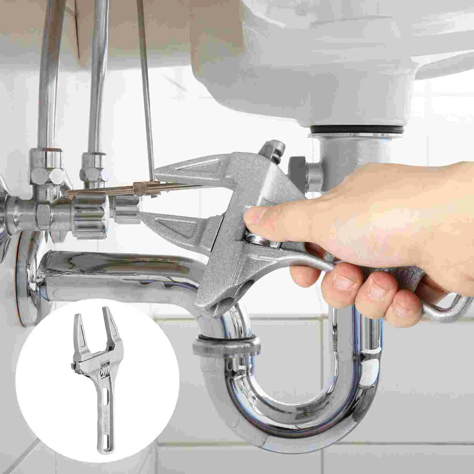 

2 Pcs Wrench Monkey Pipe Adjustable Short Handle Multifunction 195X95CM Spanner Silver Basin
