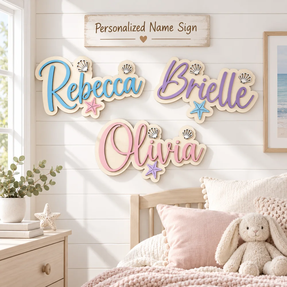 1Pc Beach -Themed Wooden Nameplate - Custom Name Sign Suitable for Room Decor, Wall Plaque, Hanging Sign for Christmas Gifts