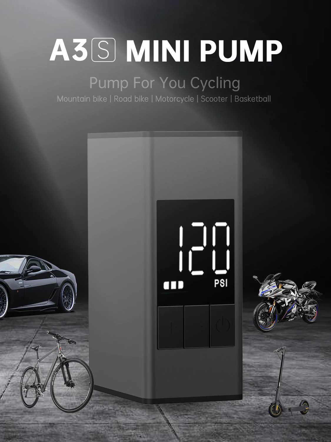 Faster Mini Air Pump for Bikes, Portable Cordless Compressor Digital Pressure Gauge