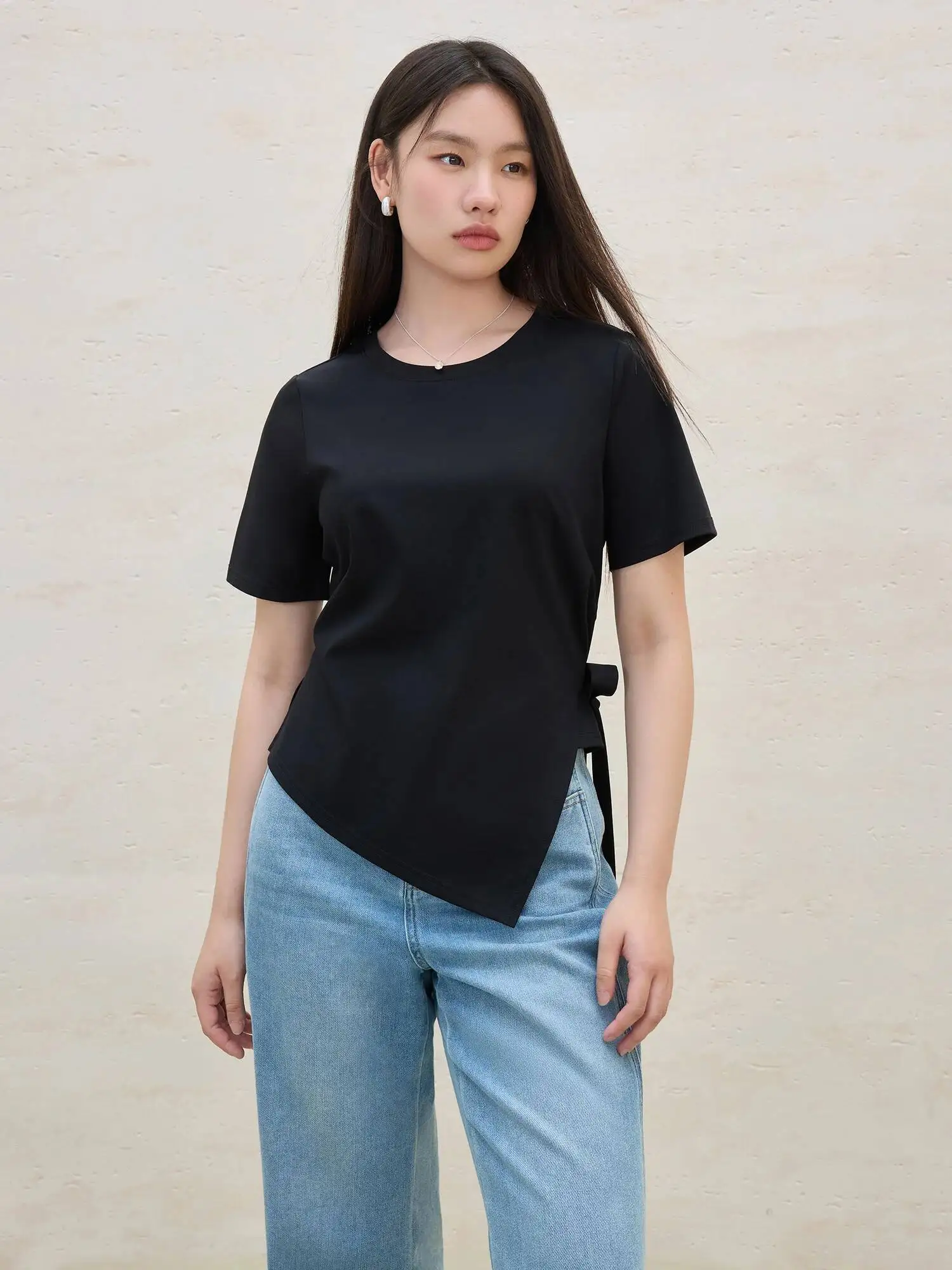 

DUSHU плюс размер в стиле минимализм, повседневная универсальная футболка с короткими рукавами для женщин, лето 2022, Новое поступление, двухцветный топ 25DS82136