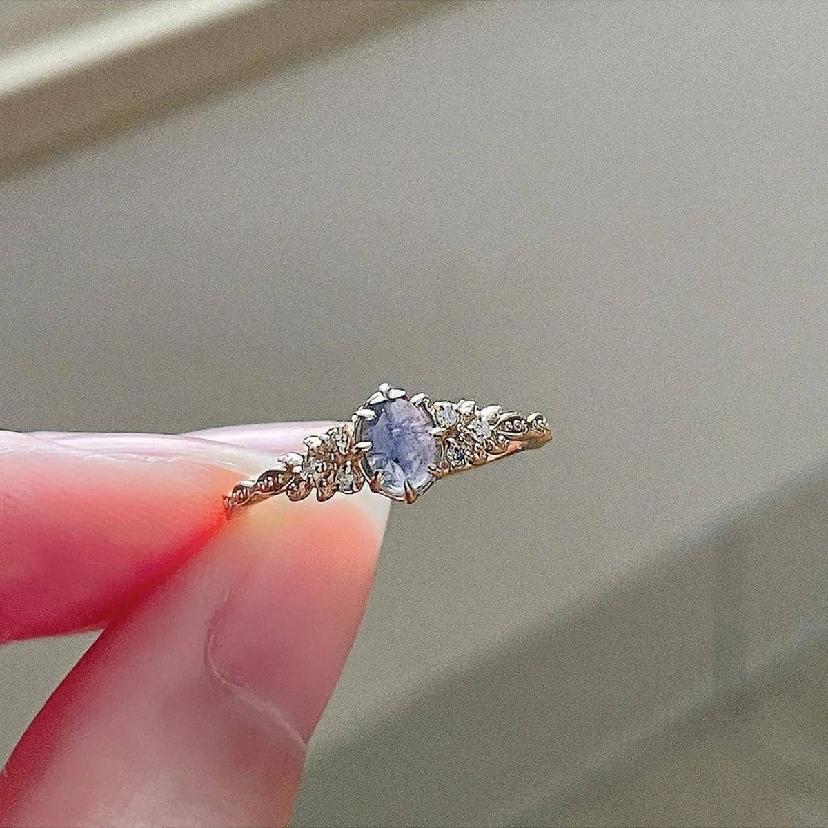Blue stone oval ring, high-end niche adjustable fashion versatile ring jewelry gift