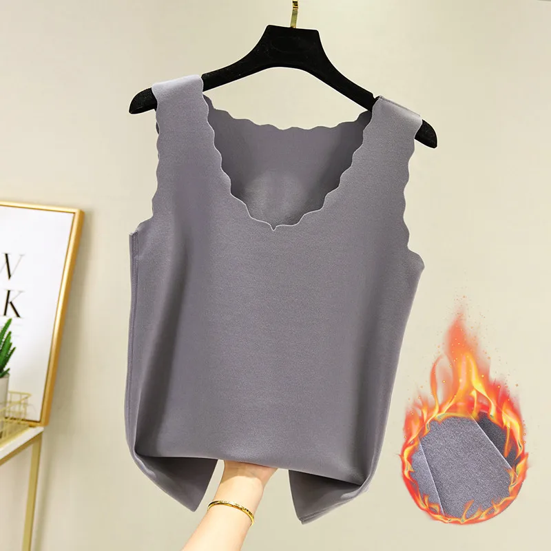 Double-Sided Fleece Vest Women's Autumn Winter Pure Cotton Warm Strap Slim Fit Base Shirt Inner Wear Large Size Top