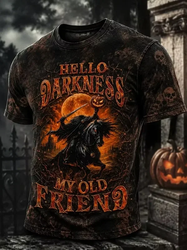 Men Halloween Headless Horseman Pumpkin Full Moon Graphic Short Sleeve T Shirt Position Print Casual Tops