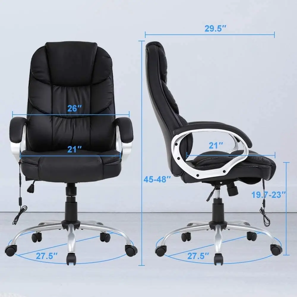 

Home Office Chair Ergonomic Computer Task Desk Chair, Massage Function Lumbar Support Soft Comfort With Armrest High Back Pu