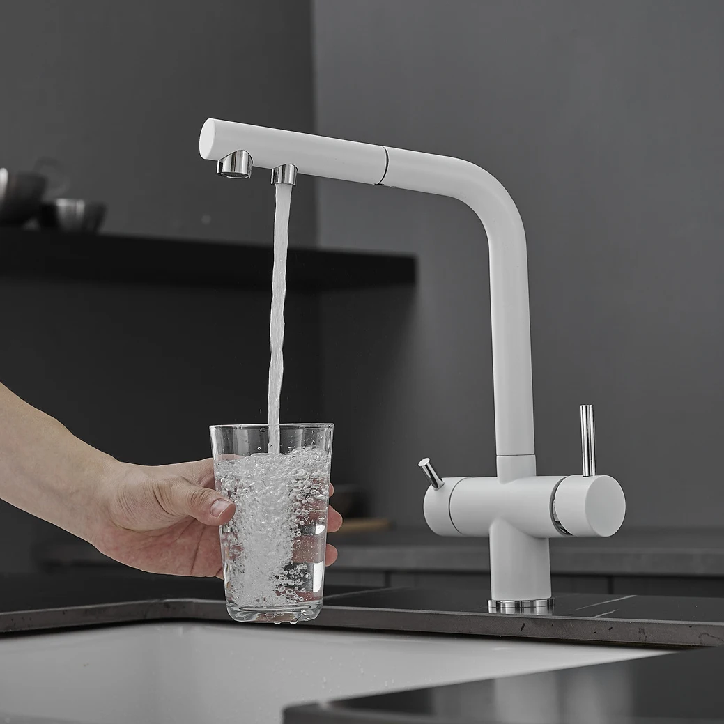 3 Ways Pull Out Filter Kitchen Faucets Quality Brass Hot Cold Kitchen Sink Mixer Tap Chrome Pure Water Pull Down Filter Faucet
