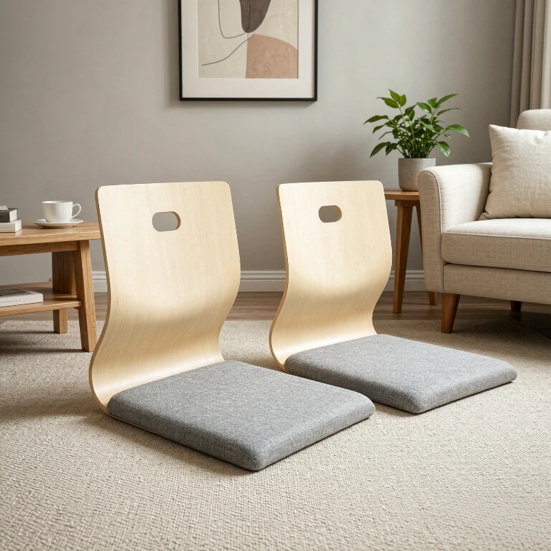 2-Pack Japanese Zaisu Floor Chairs Traditional Tatami Low Table Dining Legless Sitting Seat Home Living Room Daily Use 좌식 의자