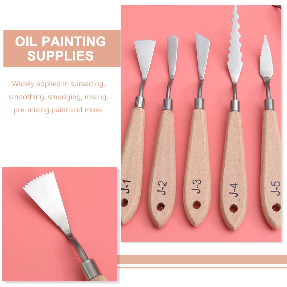 

6pcs Oil Knives Set Stainless Steel Spatulas Acrylic Mixing Tools Wood Handle Art Supplies Color Mixing Scrapers Texturing