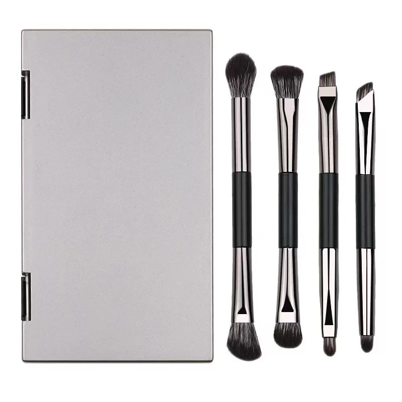 4 stks/set make-up kwastenset oogschaduw eyeliner borstel draagbare borstel + spiegeldoos