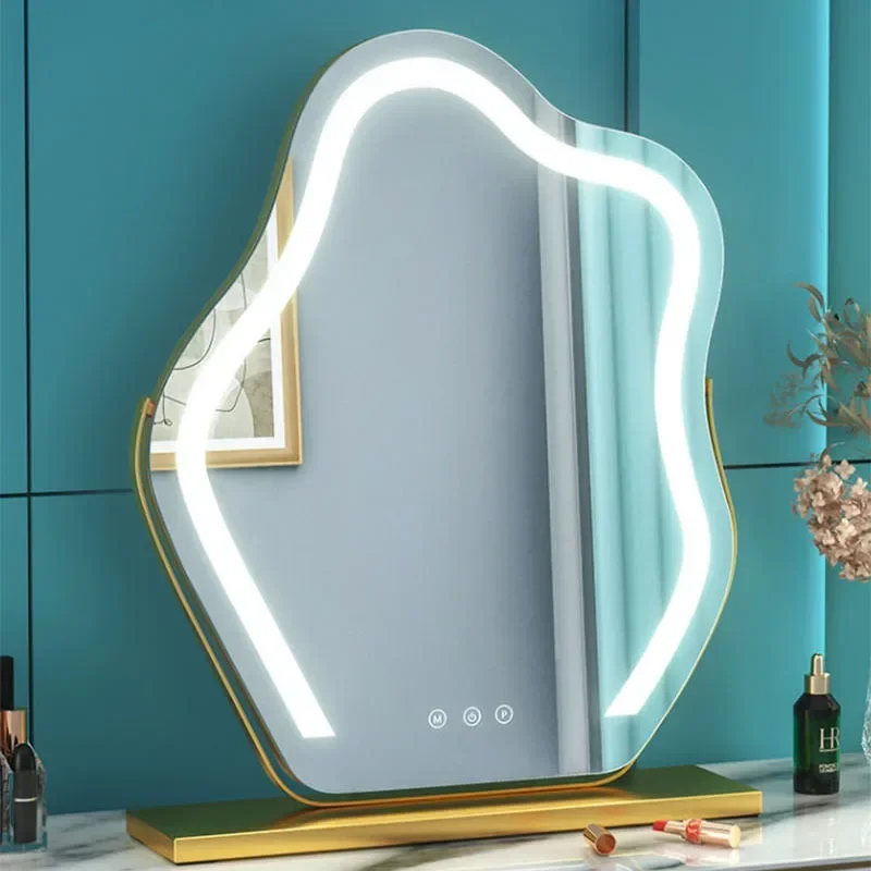 

Netizen Cloud Cloud Mirror Makeup Mirror Desktop LED Light Filled Metal Dressing Mirror Household Bedroom Irregular Beauty