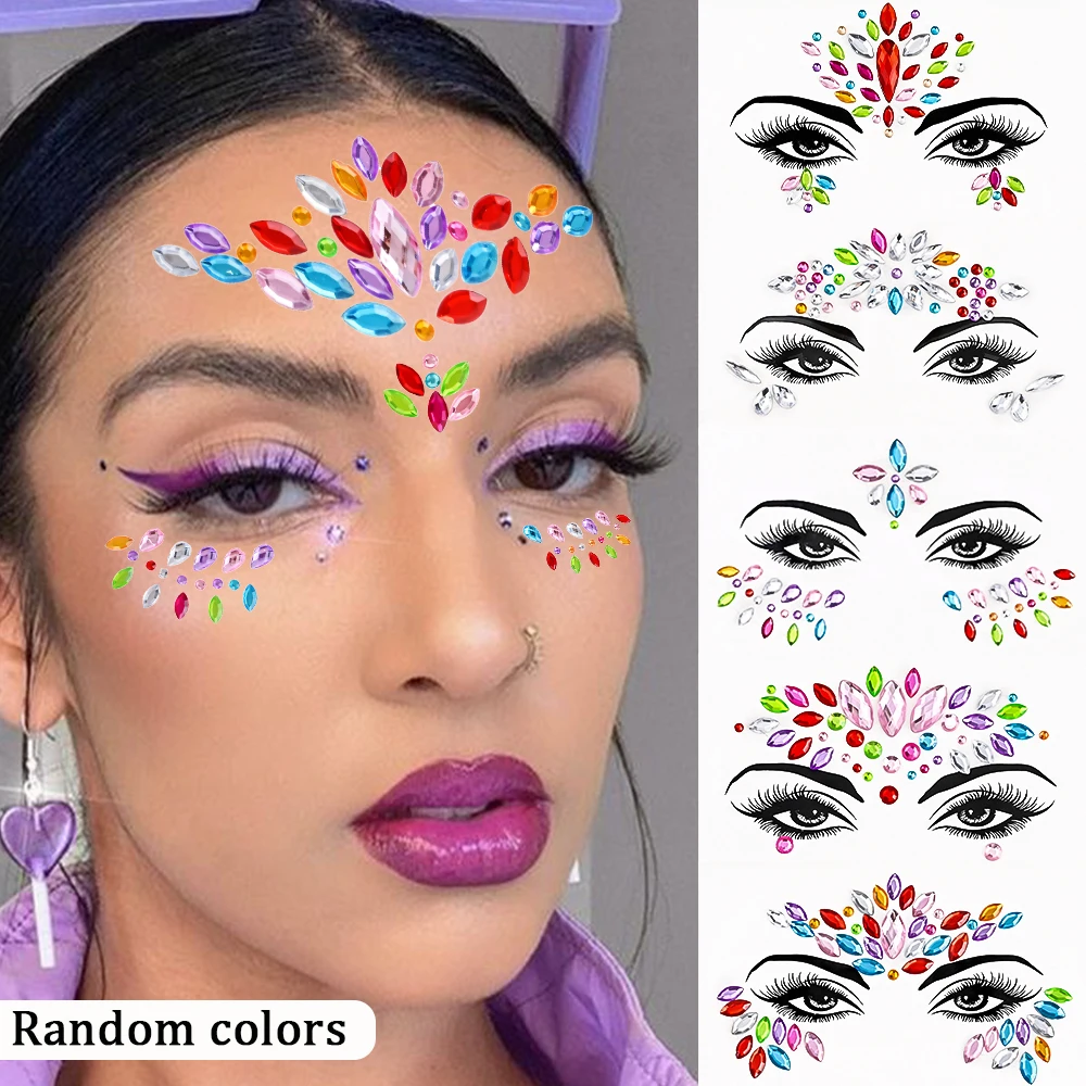 5pcs Sparkly 3D Rhinestone Gems Eye & Face Decorative Drill Stickers for Music Festivals Y2K Makeup & Mardi Gras Proms Decor #NK