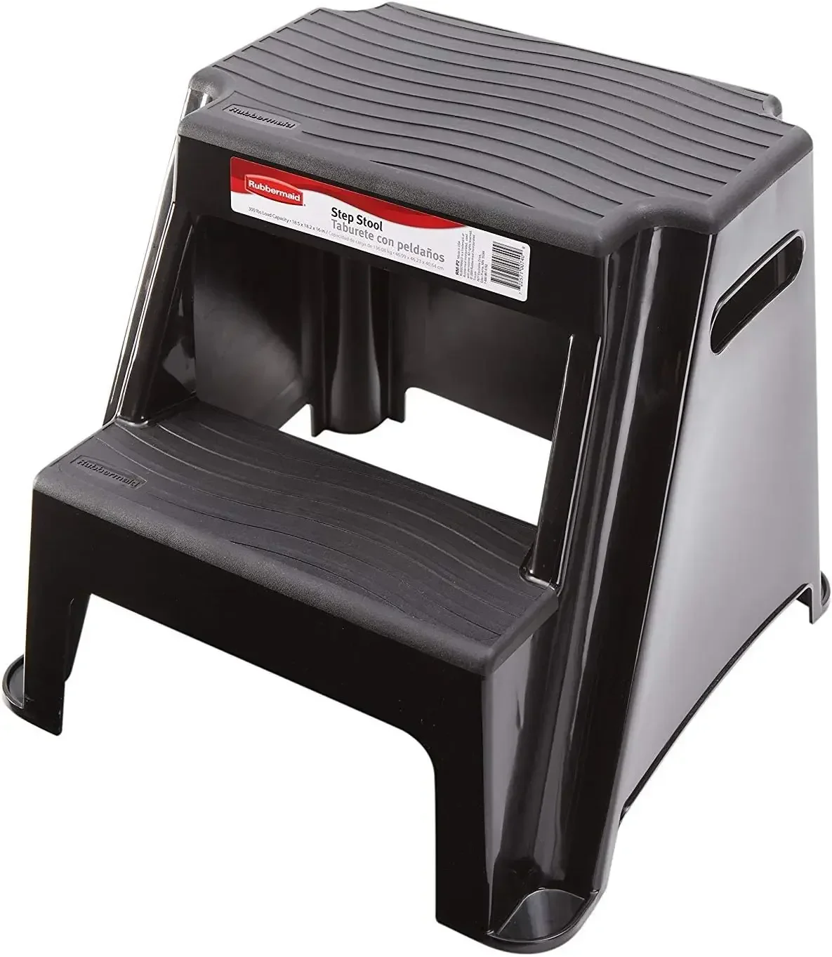 RM-P2 2-Step Molded Plastic Step Stool with Non-Slip Step Treads, 300 lbs. Load Capacity, Lightweight, Black (Amazon Exclusive)