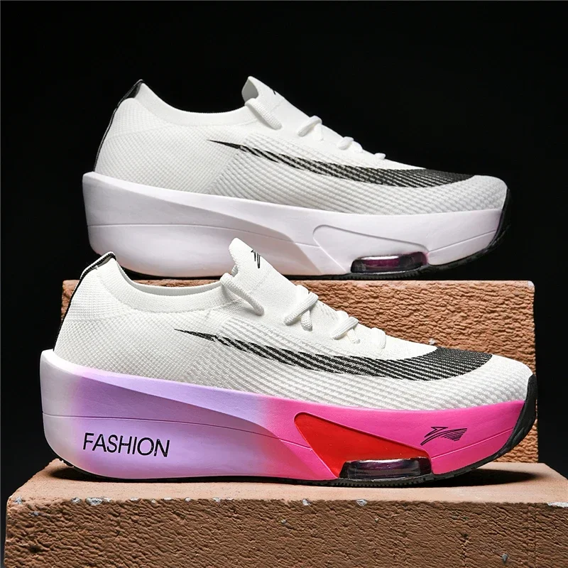 

Mens Running Shoes Marathon Racing Shoes High Performance Shock Absorbent Rebound Thick Bottom Trendy Sneakers Man