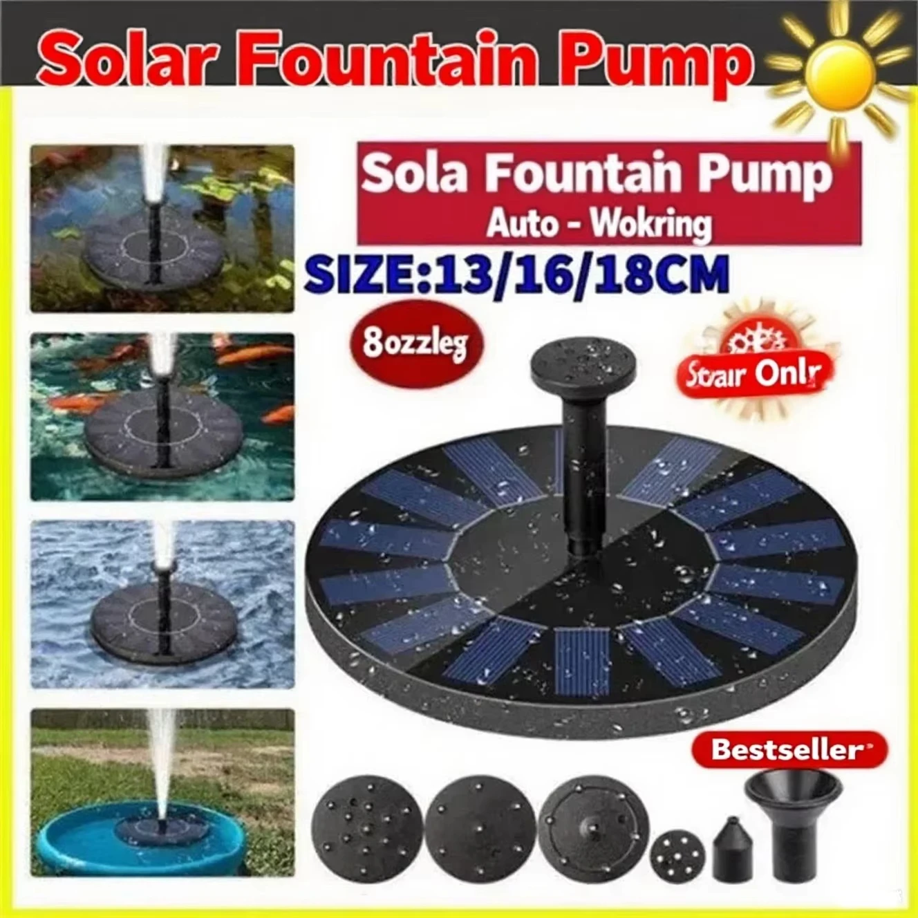 Floating Solar Fountain Pump Floating Solar Panel Bird Bath Water Fountain 4 Nozzles Garden Outdoor Pool Pond Decor Fountain
