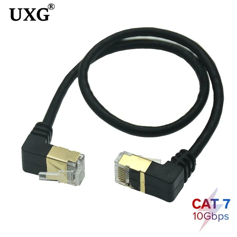 90 stopni 1m 0.3m 10Gbps kabel Ethernet Cat 7 przewód Lan STP RJ45 kabel sieciowy do kompatybilnego kabla Patch komputer Router Laptop