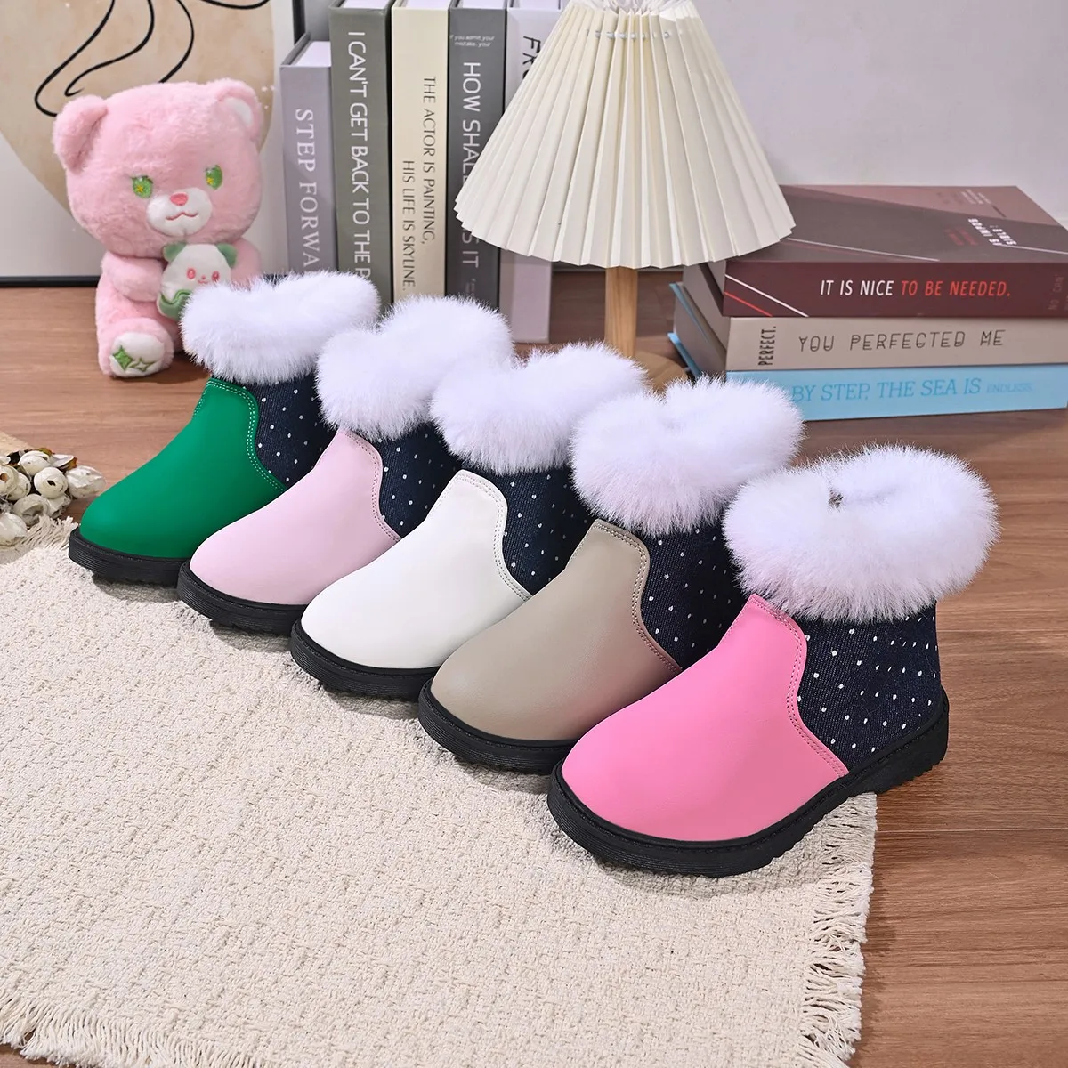 

Girls Winter Boots Fall/Winter 2026 kid's Thickened Winter Warm Booties with Faux Fur Lining Cozy Princess Boots for Big Kids