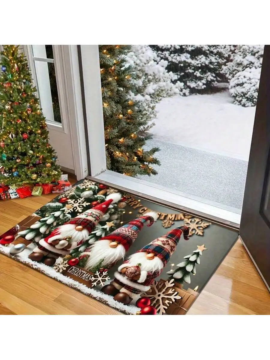 

Christmas Doormat With Gnome Print Non-Slip Machine Washable Festive Entryway Mat