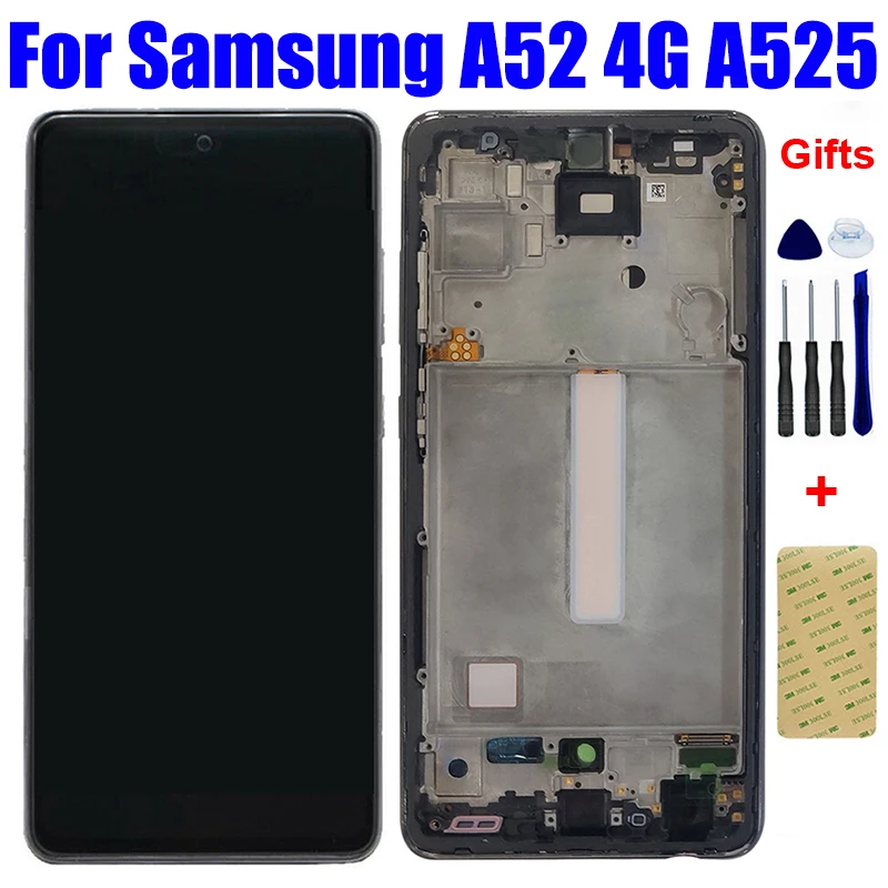 

6.5" For Samsung Galaxy A52 4G A525 A525F LCD Display Screen Matrix Pantalla Module with Touch Digitizer Sensor Assembly Frame