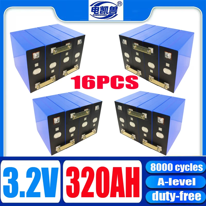 

16pcs new 3.2V 320ah Lifepo4 battery DIY 48V RV solar storage electric boat golf cart charging battery pack US/EU Duty Free