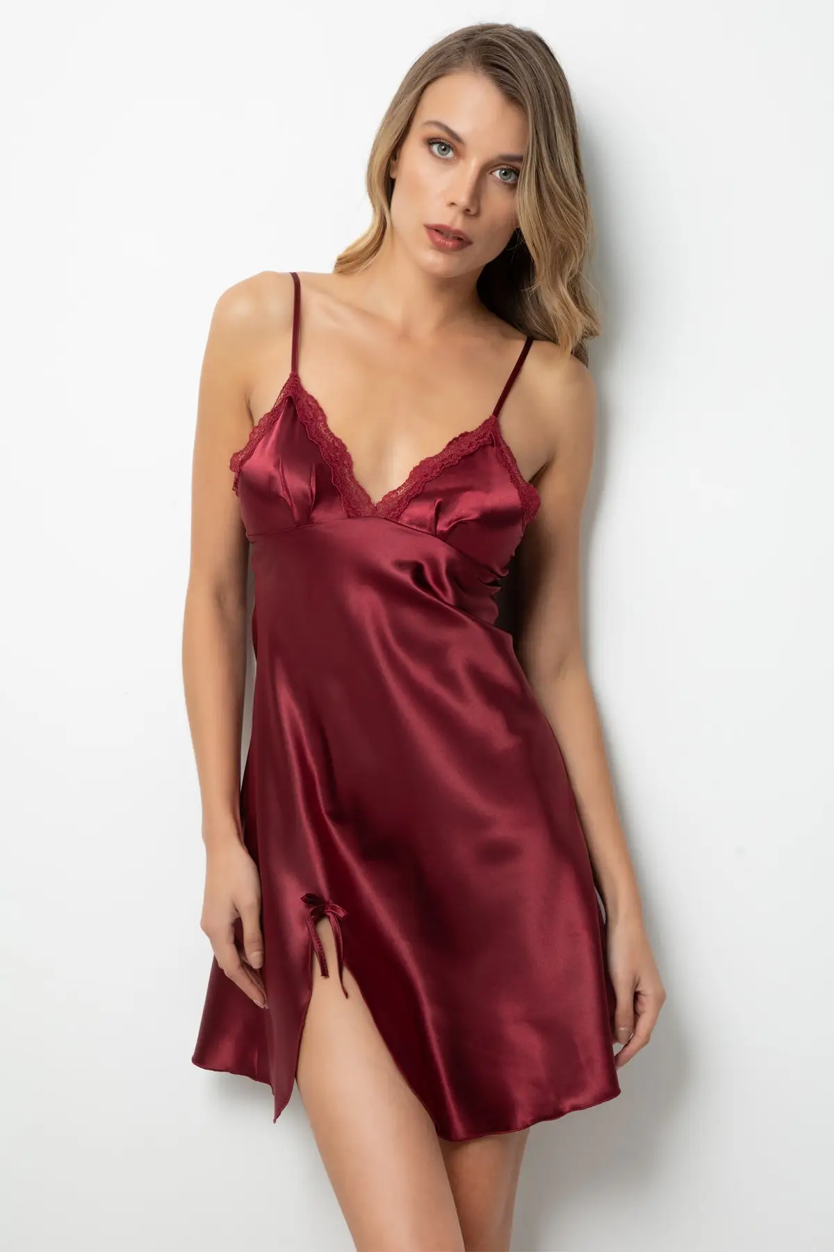 Lace Slit Satin Women's Nightgown High Quality Useful Comfortable New Model Comfortable Stylish Look Women's Night Wear 2022