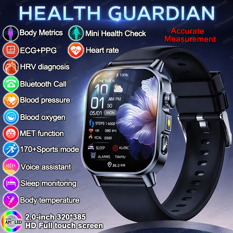 

2026 New AI Diagnosis Health Smart Watch Heart Rate Blood Oxygen Call ECG+PPG Blood Pressure Body analysis Sleep Tracking Watch
