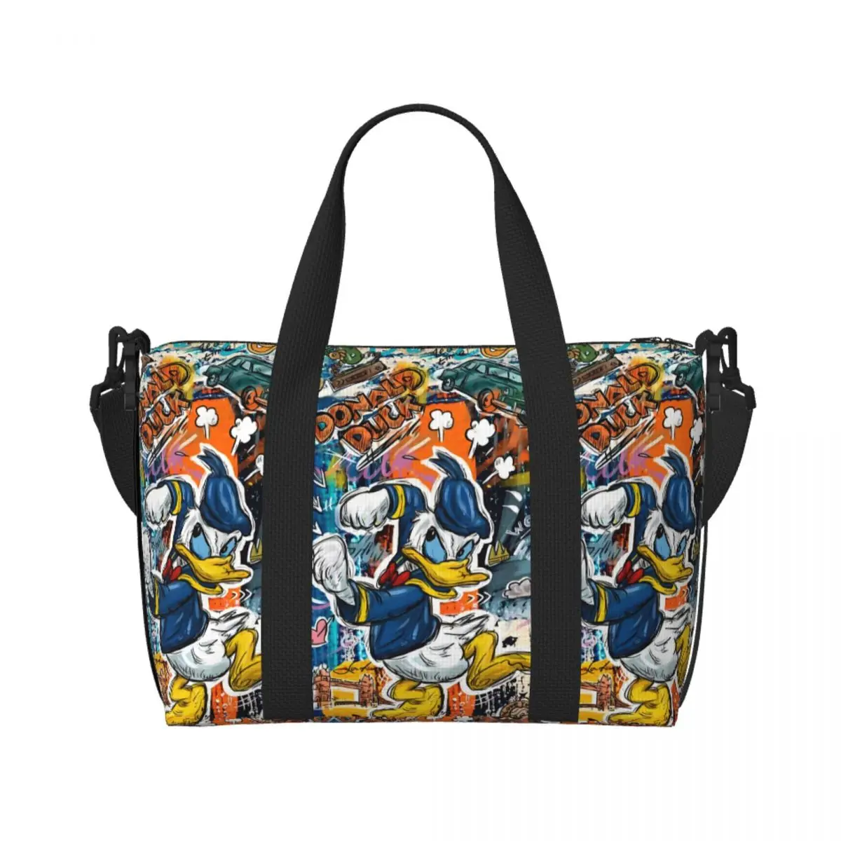 Custom Donald Duck Graffiti Design Beach Tote Bag Women Extra Large Gym Carry On Anime Cartoon Travel Shopping Bags