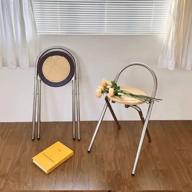 Retro Dining Chair, Chic Leisure Chair with Backrest for Home, Ideal for Light & Dark Decor Style, Foldable, Electroplated Frame image 6