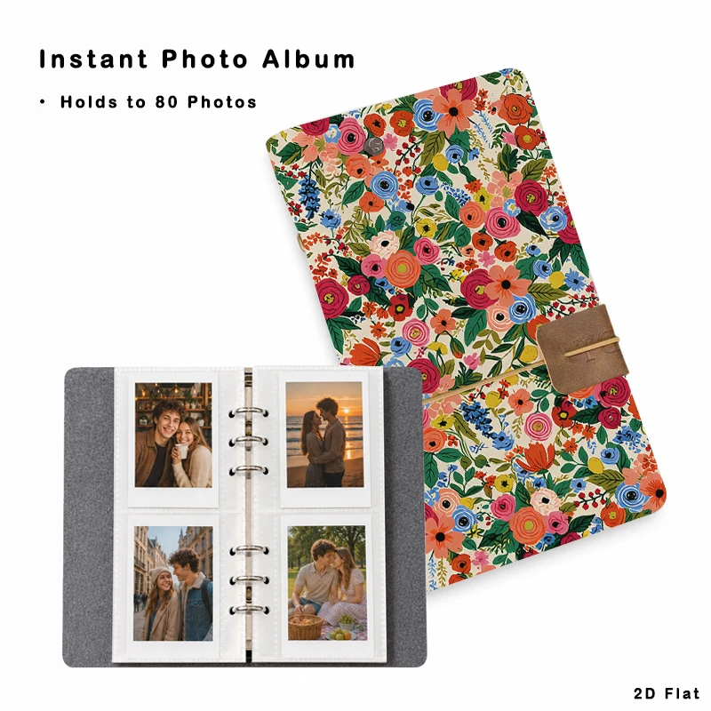 Album photo vintage à motif floral, 80 pochettes, 20 pages, insertion verticale des photos, pour collection de souvenirs de famille, de vacances, de mariage