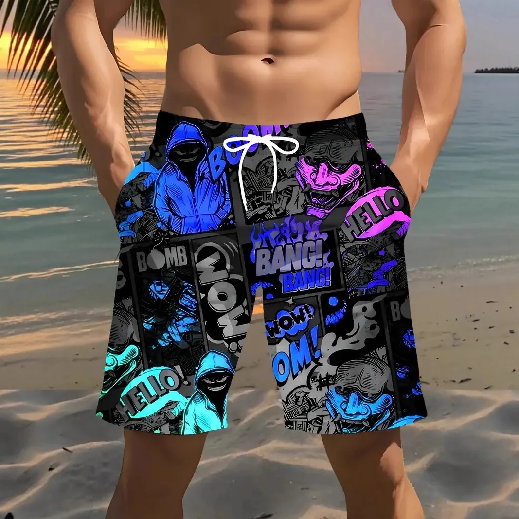 Summer New Personalized Fashion Men's 3D Digital Printing Loose Beach Pants Going Out Casual Shorts