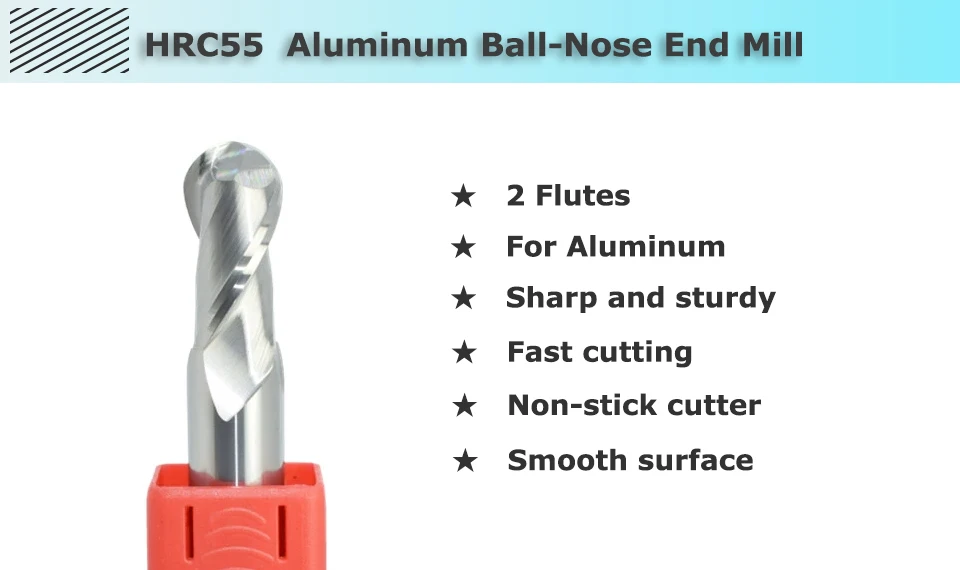 HRC55 Aluminium-Kugelfräser 2F Wolframstahl-Werkzeug CNC R0.5 R0.75 R1 R1.25 R1.5 R1.75 R2 R3 R4 R5 R6 R7 R8 R9 R10 – Detail 1