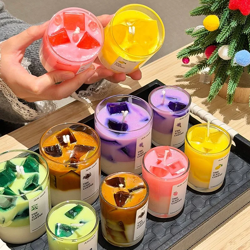 Two Layer Colored Fruit Scented Candle Ice Coffee Aroma Decorative Ornament Ideal Present for Holiday Gathering Creative image 2
