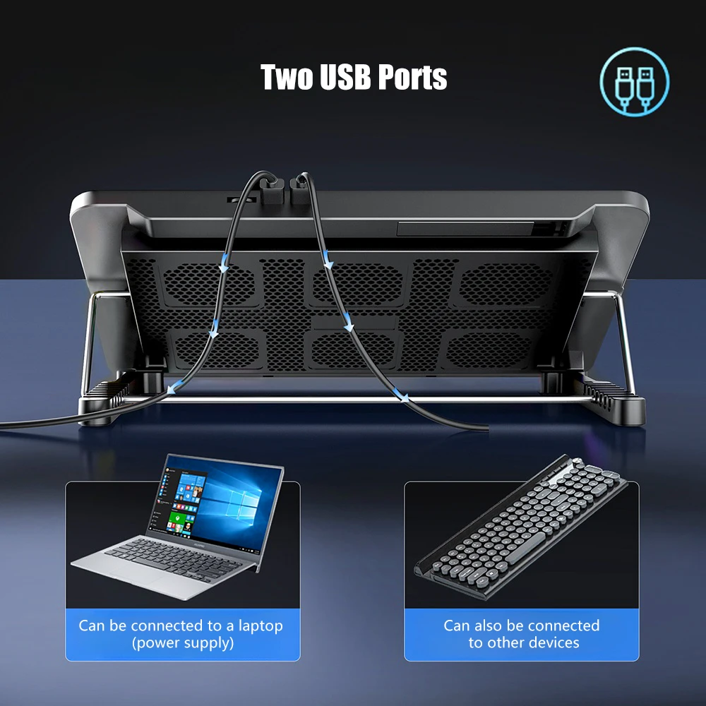 COOLCOLD Laptop Cooling Pad with 8 Quiet Fans 15.6-17.3 Inch 7 Height Adjustable Speed Mobile Phone Holder Included