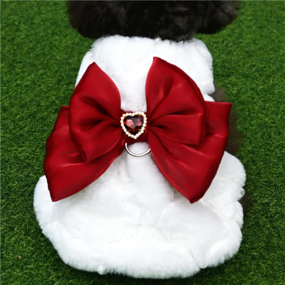 Pet Rabbit Fur Dress Clothes Cute Bow Dog Clothing Autumn Winter Rabbit Fur Material Teddy Bear Warm Coat Dog Dresses Clothes view 5