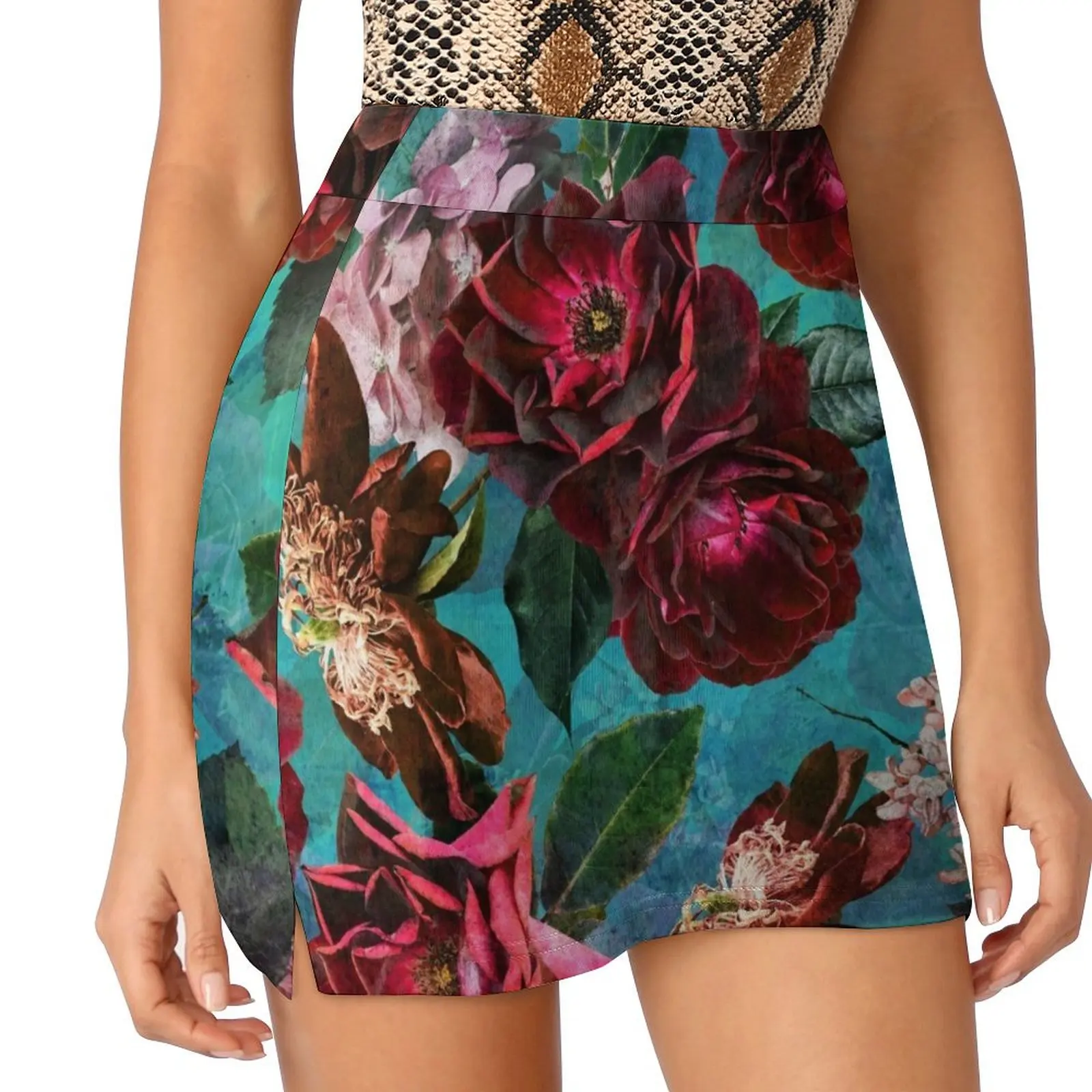 

Turquoise Vintage Summer Roses Botanical Garden Mini Skirt skirt sets skirts Women's dress fashion