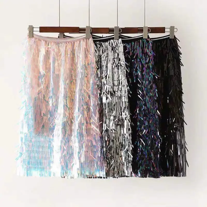 Cool Super High Fringe Sequins Pockets Hip Skirt One Pace of Heavy Colour Bead Piece Cultivate One's Morality Dress