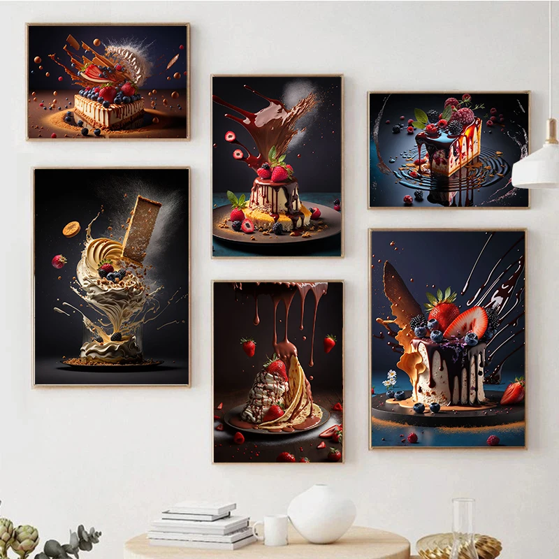 Chocolate Sweet Dessert Cake Kitchen Food Poster Print Canvas Painting Wall Art Picture Restaurant Bakery Decor Painting