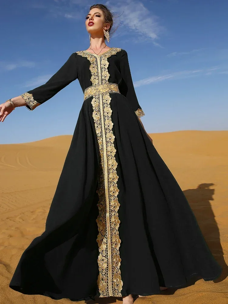 Eid Party Dress for Women Lace Dubai Arab Ramadan Abayas Caftan Kaftan Vestido Eid Muslim Woman Abaya Party Long Dresses 2024