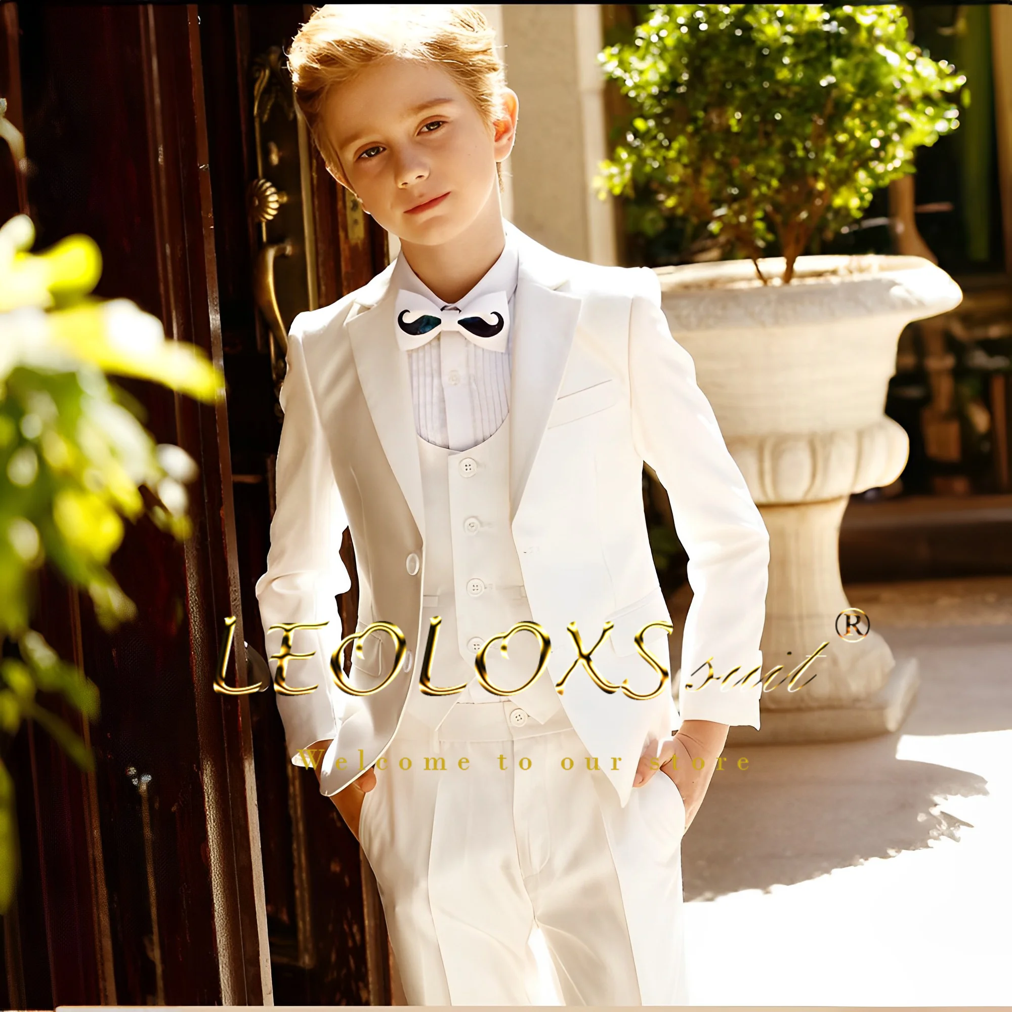 Boys Beige Suit 3 Piece Set Includes Jacket Trousers Vest Custom Suit Sets for Weddings, Parties and Special Occasions