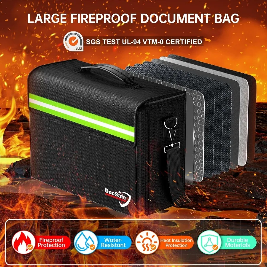 5200F حقيبة مستندات كبيرة مقاومة للحريق مقاومة للماء مع جيوب متعددة 17x12.5x7.2 منظم تخزين الملفات حامل مستندات مهم