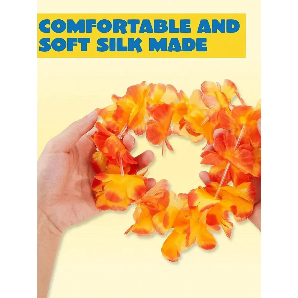 24pcs Hawaiian Flower Lei Party Decorations Multicolor Tropical Flower Necklace Summer Beach Luau Theme Party Supplies