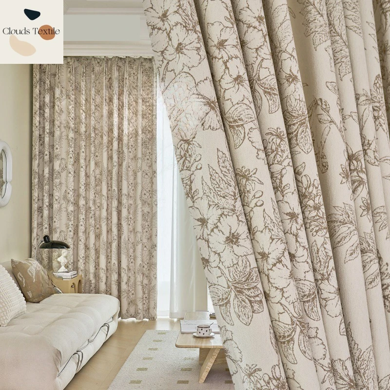 

Chenille Jacquard French American Country Curtains for Living Dining Room Bedroom Thickened Window Floor Cream Customize