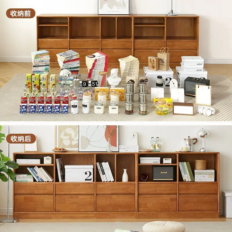 Madeira de borracha chinesa multicamadas com armazenamento de gaveta, estante de chão universal, armazenamento doméstico, combinação de sala de estar
