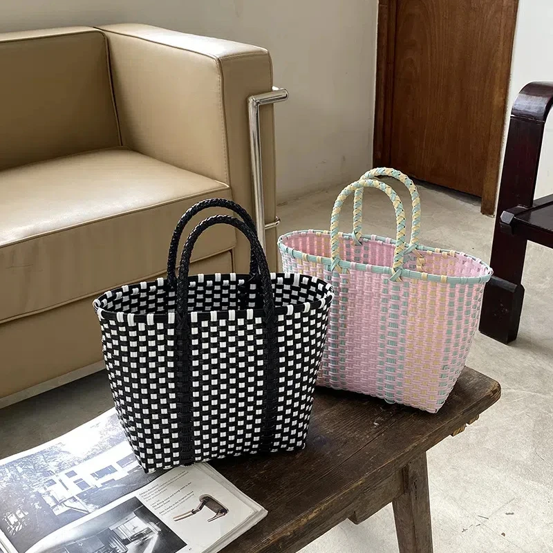 Large Capacity Tote Bag Fashion Vacation Women Bag New Portable Plastic Hand-Woven Bag Summer Beach Bag