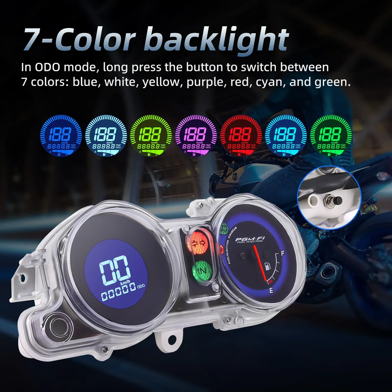 AD Motorcycle Digital Speedometer 7 Colors Backlight Speed Gauge MPH Oil Level Indication Dashboard Universal For 12V Motorcycle